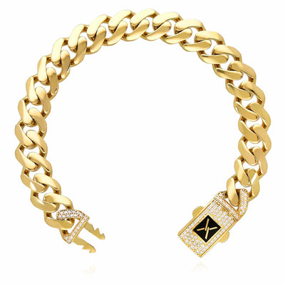 10K Yellow Gold 11mm Miami CZ Pave Box Clasp Bracelet (Hollow) 8.25"