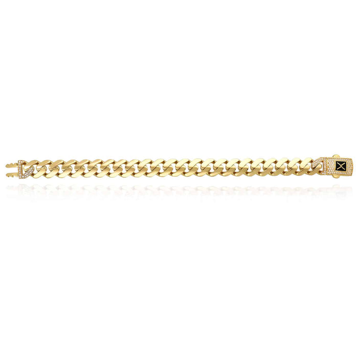 10K Yellow Gold 11mm Miami CZ Pave Box Clasp Bracelet (Hollow) 8.25"