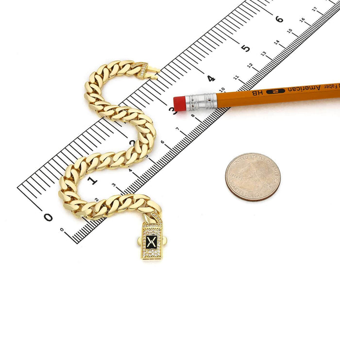 10K Yellow Gold 8mm Miami CZ Pave Box Clasp Bracelet (Hollow) 8"