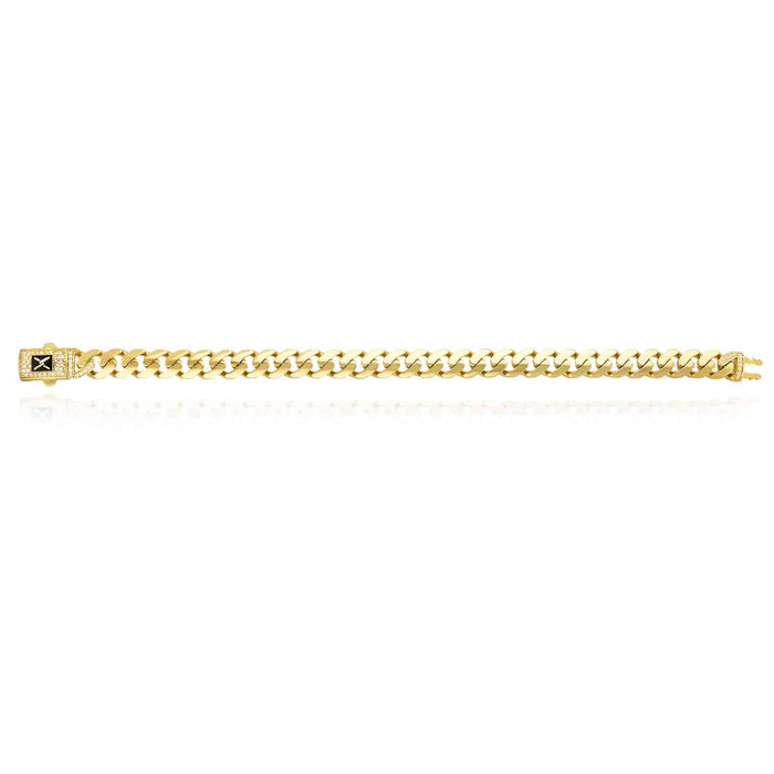 10K Yellow Gold 8mm Miami CZ Pave Box Clasp Bracelet (Hollow) 8"