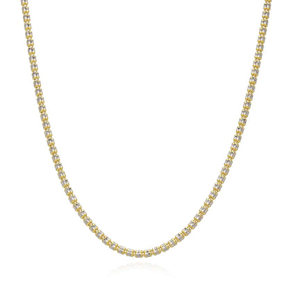 14K Yellow Gold 2.5mm Diamond-Cut Ice Pave Mesh Chain Necklace 16"-24"