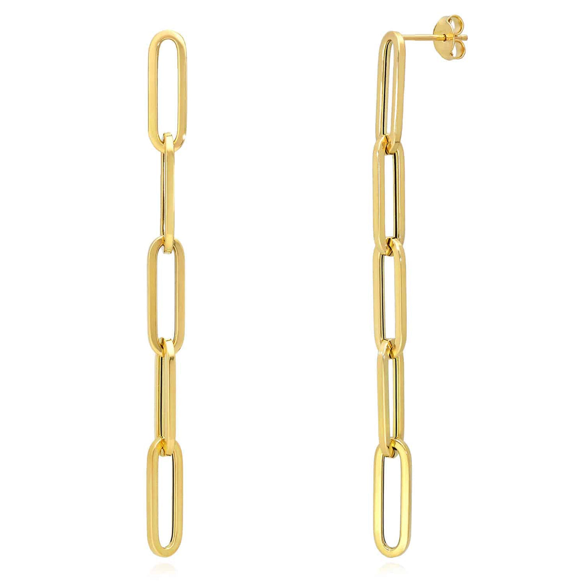 14K Yellow Gold 5-Link Paperclip Drop Push Back Earrings 76mm