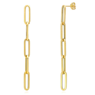 14K Yellow Gold 5-Link Paperclip Drop Push Back Earrings 76mm