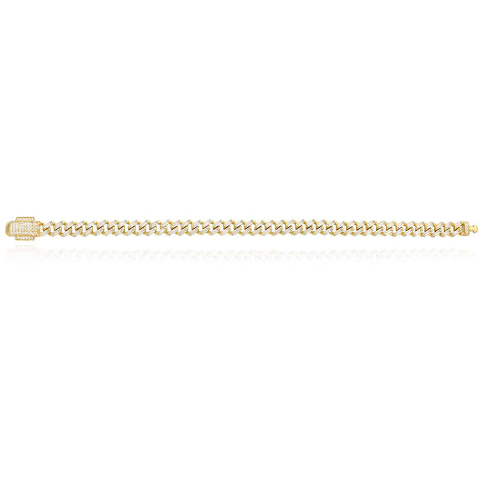 18K Yellow Gold Over Silver 7mm Miami Cuban Baguette CZ Bracelet (Solid Links)