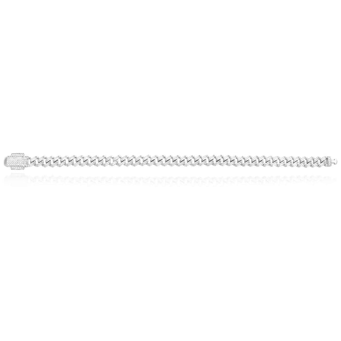 18K White Gold Over Silver 7mm Miami Cuban Baguette CZ Bracelet (Solid Links)