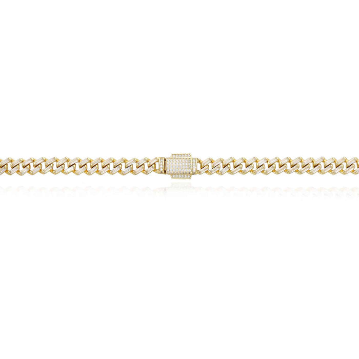 18K Yellow Gold Over Silver 7mm Miami Cuban Baguette CZ Necklace (Solid Links)