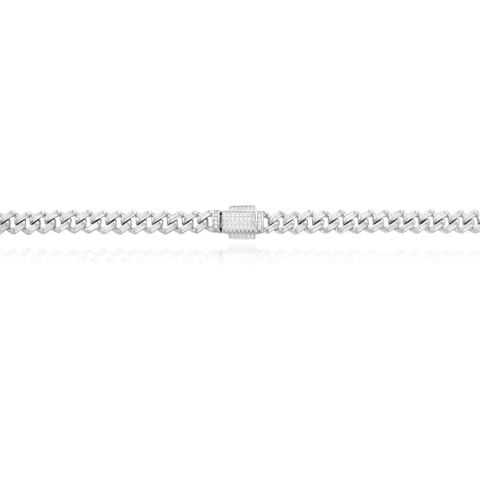 18K White Gold Over Silver 7mm Miami Cuban Baguette CZ Necklace (Solid Links)