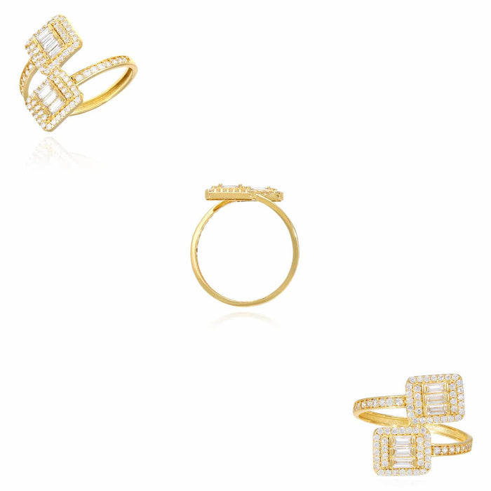 1.10CTW CZ 14K Yellow Gold Baguette Cuff Cocktail Wrap Ring