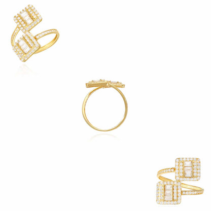 1.75CTW Simulated Baguette Diamonds 14K Gold Yellow Cuff Wrap Ring