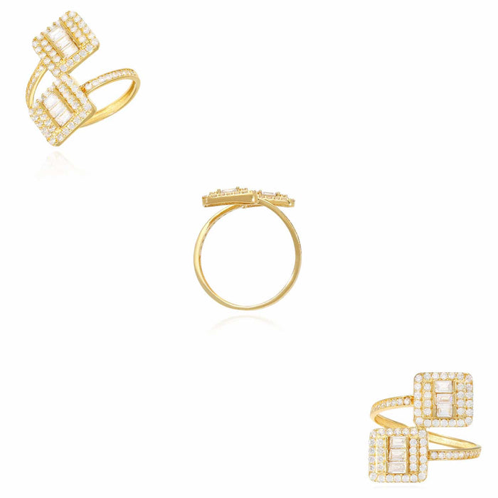 1.75CTW Simulated Baguette Diamonds 14K Yellow Gold Cuff Wrap Ring
