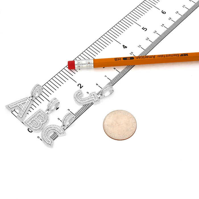 18K White Gold Over Silver CZ Initial Letter Pendant 1.2"