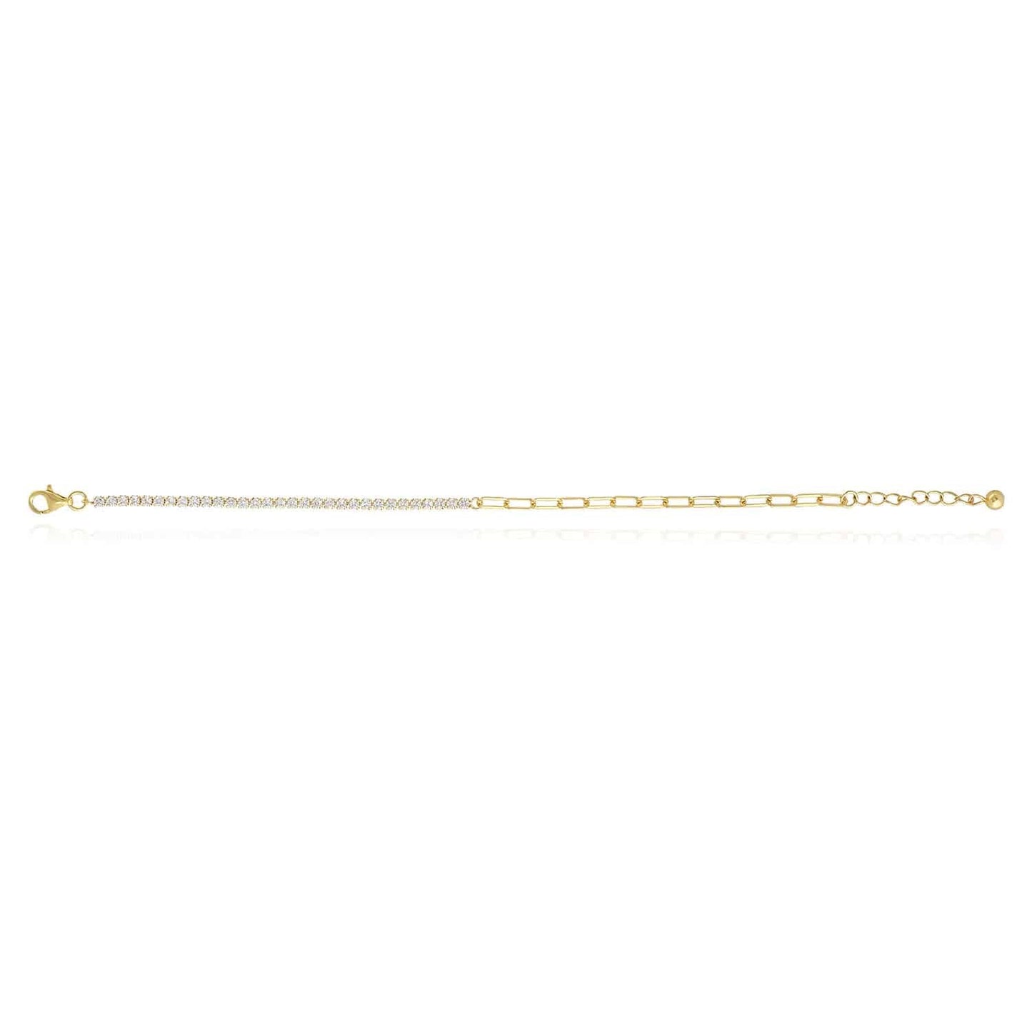 18K Gold Over Silver CZ Paperclip Tennis Bracelet 6.5-7.5" Adjus.