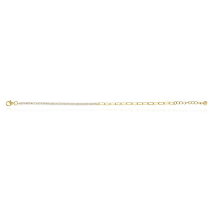 18K Gold Over Silver CZ Paperclip Tennis Bracelet 6.5-7.5" Adjus.