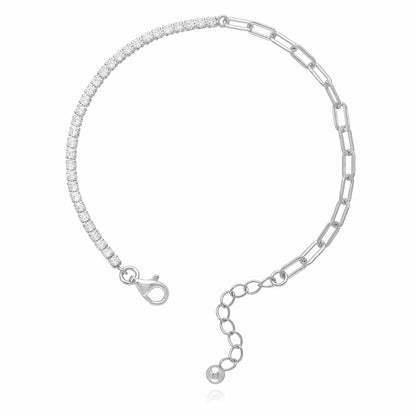 18K Gold Over Silver CZ Paperclip Tennis Bracelet 6.5-7.5" Adjus.