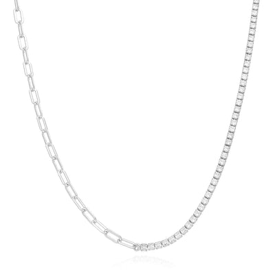 18K Yellow Gold Over Sterling Silver Paperclip CZ Tennis Necklace 16"-18" Adjustable