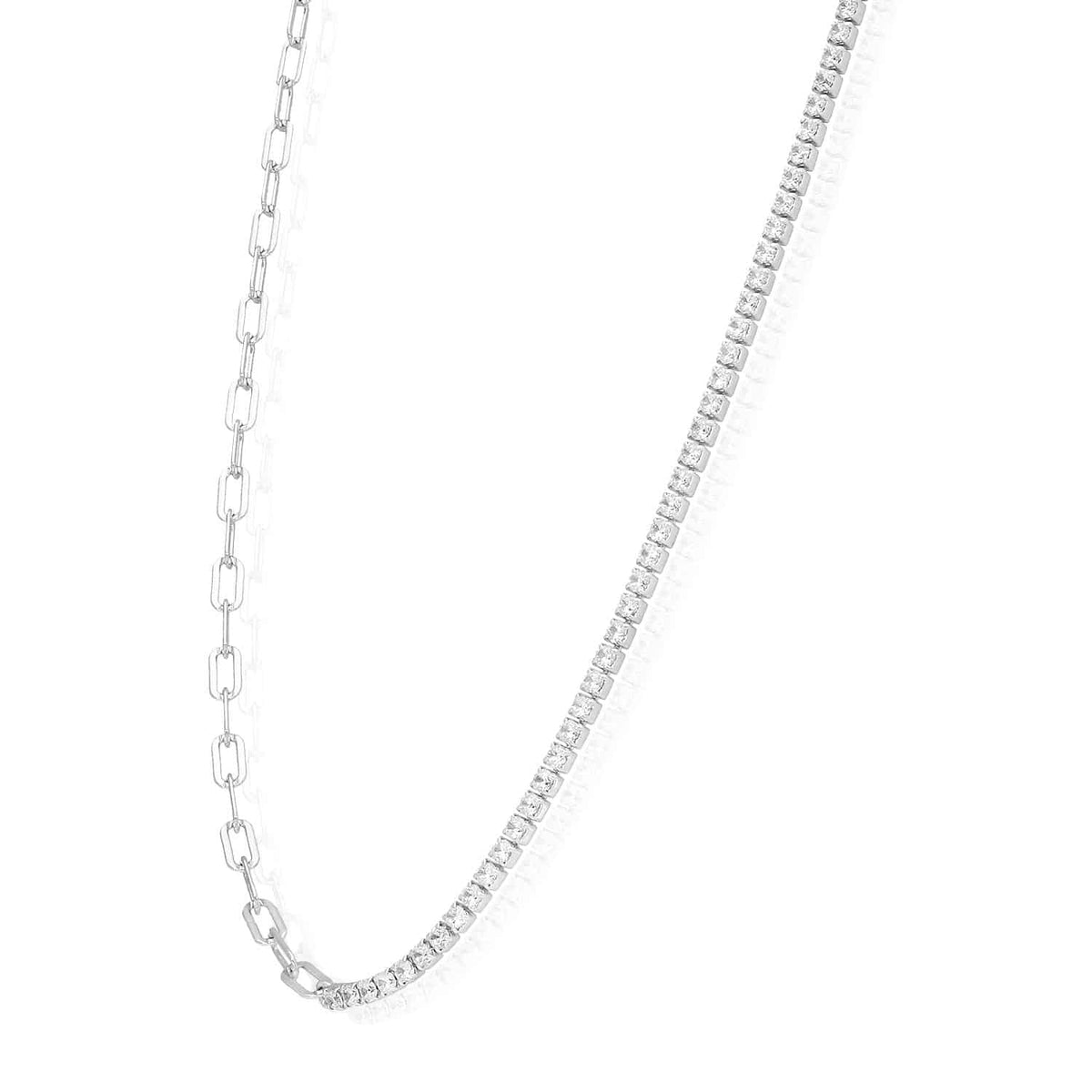 18K Yellow Gold Over Sterling Silver Paperclip CZ Tennis Necklace 16"-18" Adjustable