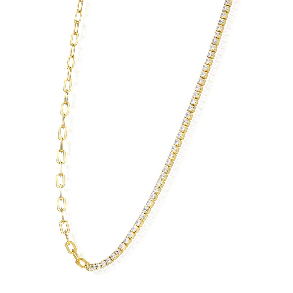 18K Yellow Gold Over Sterling Silver Paperclip CZ Tennis Necklace 16"-18" Adjustable