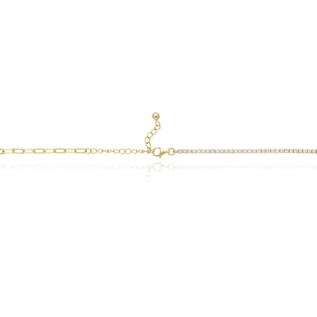 18K Yellow Gold Over Sterling Silver Paperclip CZ Tennis Necklace 16"-18" Adjustable