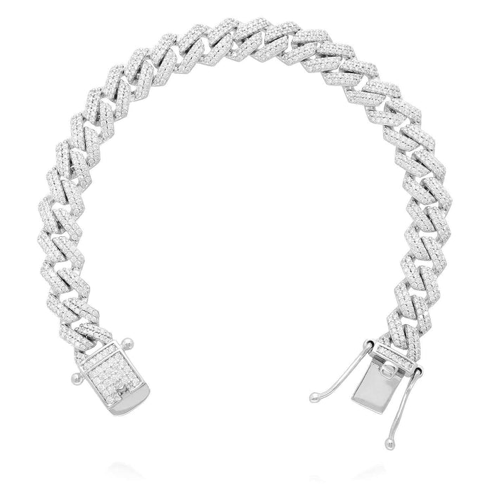 18K White Gold Over Silver 8.5mm Miami Cuban CZ Bracelet (Solid Links) 7"-9"