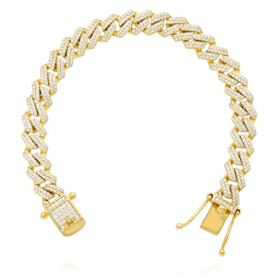 18K Yellow Gold Over Silver 8.5mm Miami Cuban CZ Bracelet (Solid Links) 7"-9"