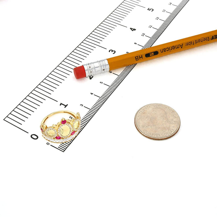 14K Yellow Gold 1.90CTW CZ & Ruby Royal Crown Cocktail Ring