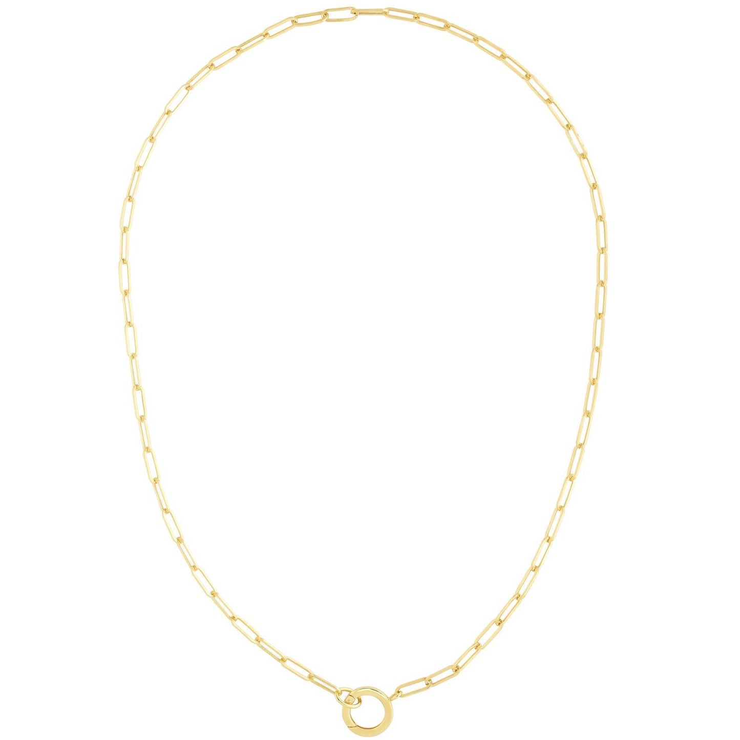 14K Yellow Gold 3.2mm Paperclip Round Front-Facing Invisible Clasp Necklace 18"