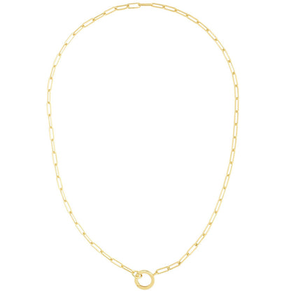14K Yellow Gold 3.2mm Paperclip Round Front-Facing Invisible Clasp Necklace 18"