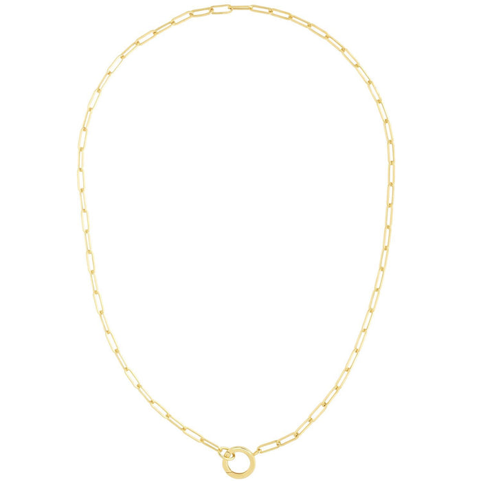 14K Yellow Gold 3.2mm Paperclip Round Front-Facing Invisible Clasp Necklace (Hollow) 18"