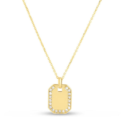 0.19CTW Natural Diamond 14K Yellow Gold Octagon Tag Pendant with 16"-18" Adjustable Chain