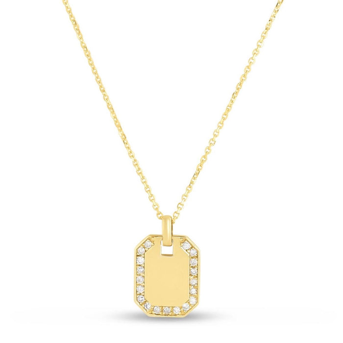 0.19CTW Natural Diamond 14K Yellow Gold Octagon Tag Pendant with 16"-18" Adjustable Chain