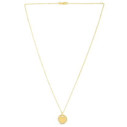 0.10CTW Real Diamond 14K Yellow Gold Round Tag Pendant Necklace 16"-18" Adjus