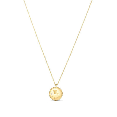 0.01CT Natural Diamond 14K Gold Zodiac Medallion Necklace (Hollow) Adjustable 16"-18"