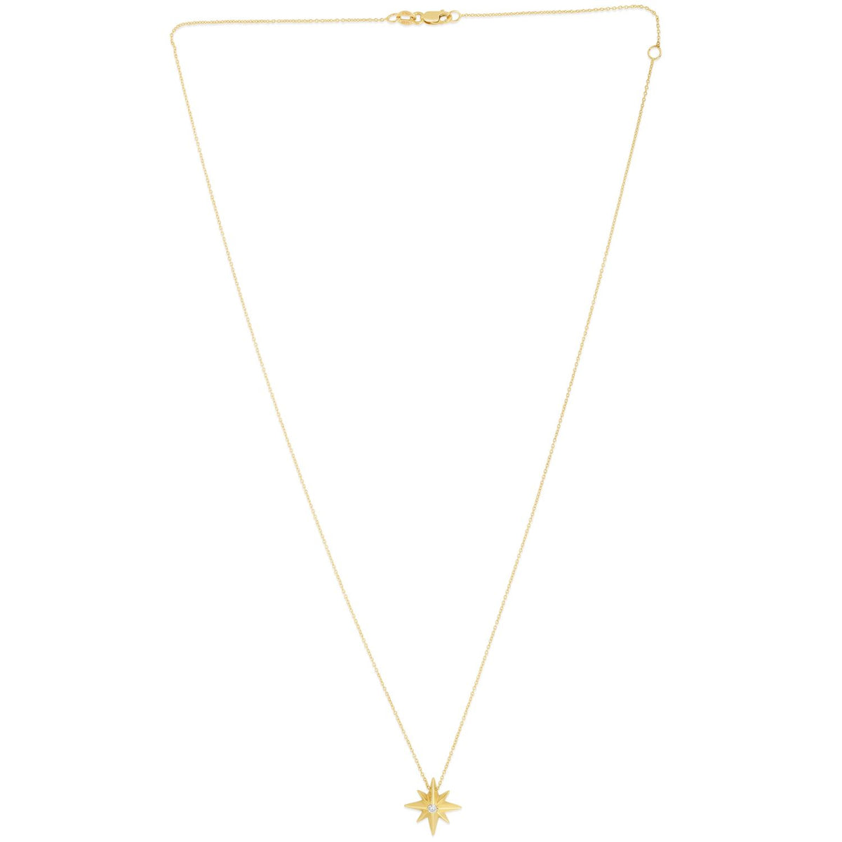 0.03CT Natural Diamond 14K Yellow Gold North Star Necklace (Solid Links) Adjustable 16"-18"