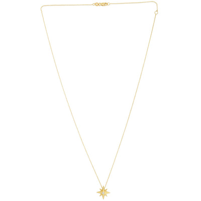 0.03CT Natural Diamond 14K Yellow Gold North Star Necklace (Solid Links) Adjustable 16"-18"