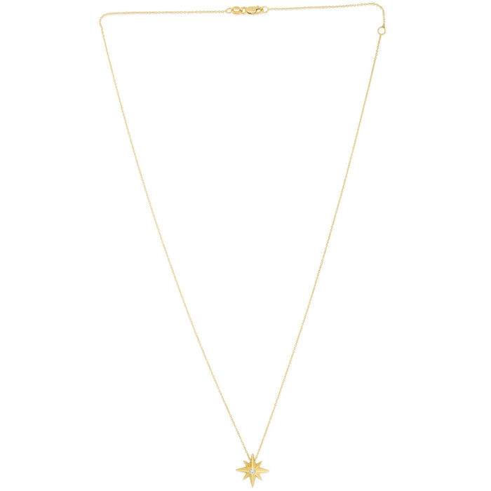 0.03CT Natural Diamond 14K Yellow Gold North Star Necklace (Solid Links) Adjustable 16"-18"