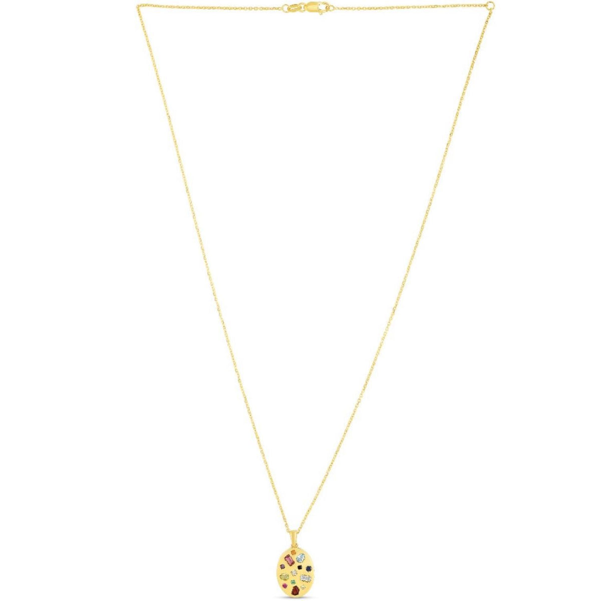 0.02CT Natural Diamond 14K Yellow Gold Inlay Oval Pendant Necklace 16"-18"