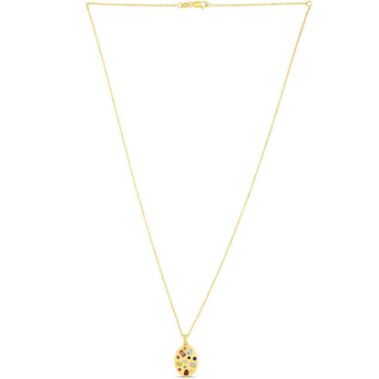 0.02CT Real Diamond 14K Yellow Gold Inlay Oval Pendant Necklace 16"-18"