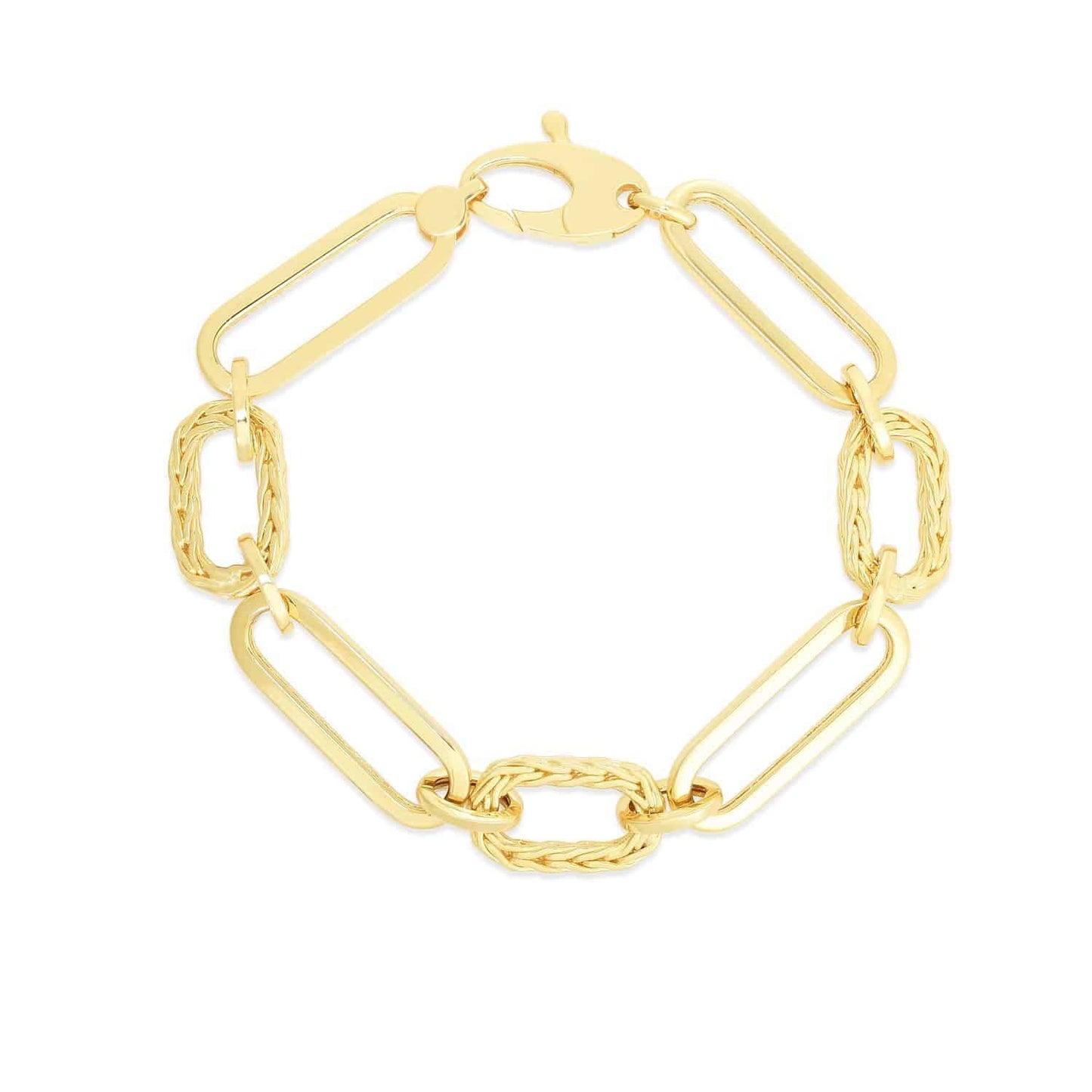 14K Gold Yellow Large Fancy Woven Paperclip Bracelet 7.5"