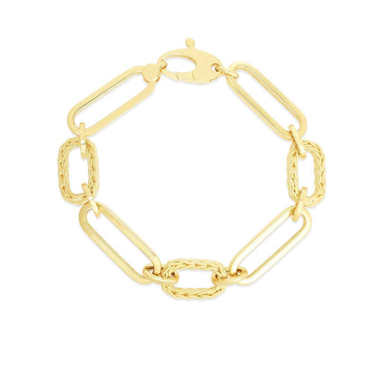 14K Gold Yellow Large Fancy Woven Paperclip Bracelet 7.5"