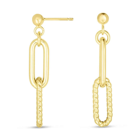 14K Yellow Gold Oval Woven Drop Down  Earrings 31mm