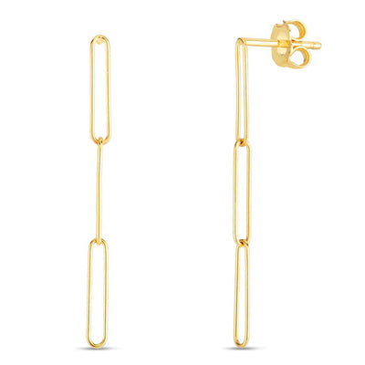14K Yellow Gold Long Lungo Paperclip Drop Earrings 39mm