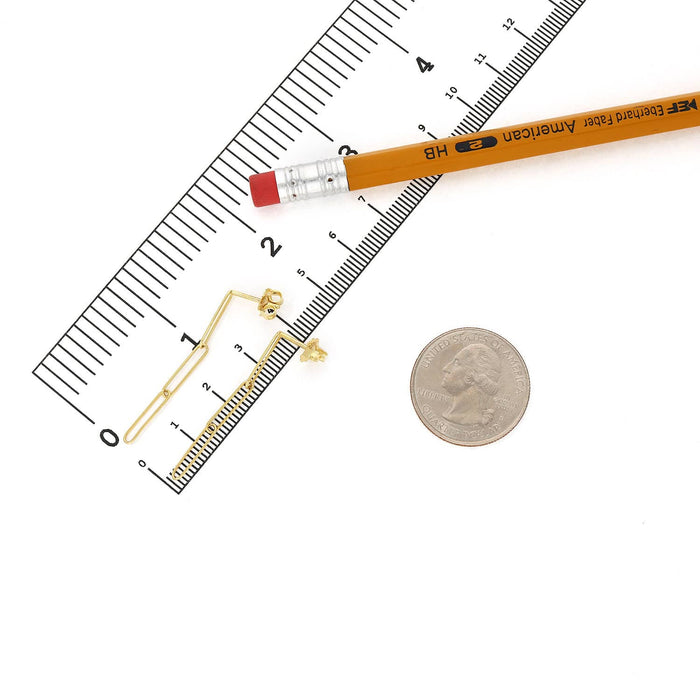 14K Yellow Gold Long Lungo Paperclip Drop Earrings 39mm