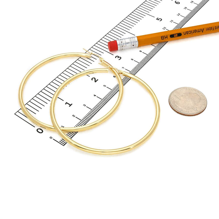 10K Gold 3mm Hoop Earrings 2.5"