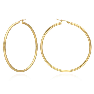 10K Gold 3mm Hoop Earrings 2.5"