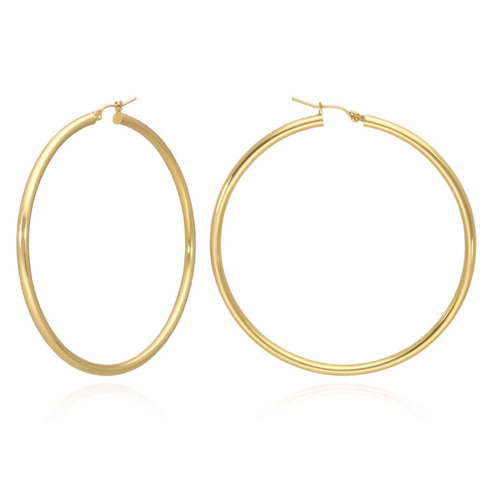 10K Gold 3mm Hoop Earrings 2.5"