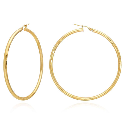 10K Yellow Gold 3mm Diamond-Cut Hoop Earrings 2.5"