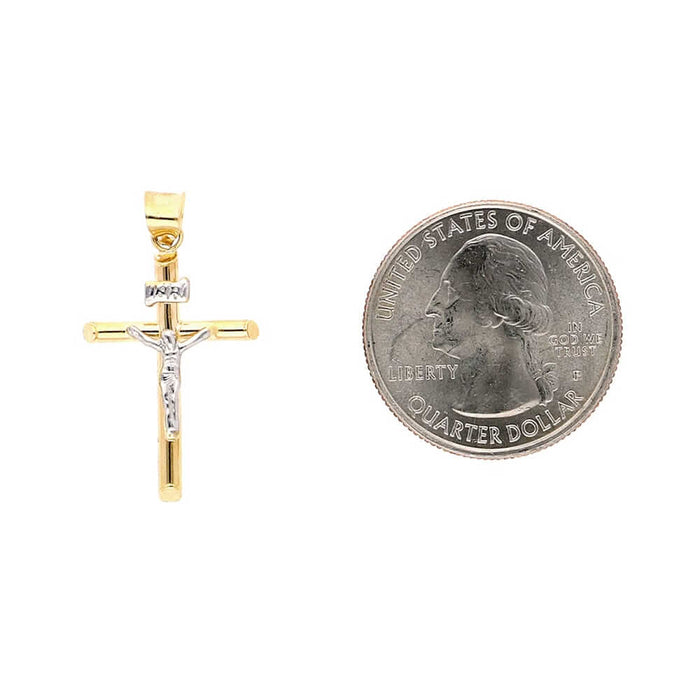 14K Gold Two-Tone White Jesus Crucifix Cross Pendant 1.2"-2.2"