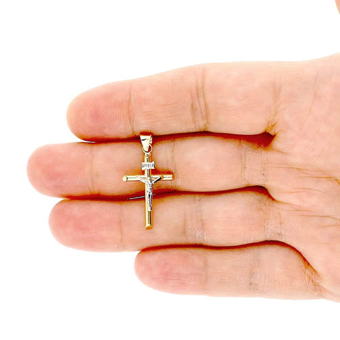 14K Gold Two-Tone White Jesus Crucifix Cross Pendant 1.2"-2.2"