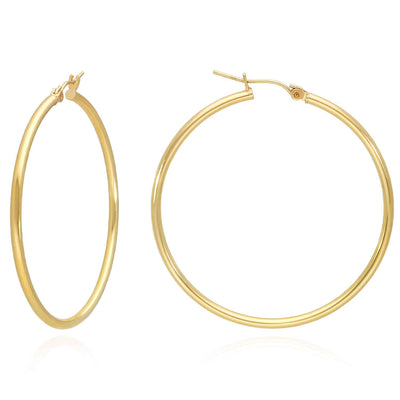 10K Yellow Gold 2mm Hoop Earrings 1"-2.1"