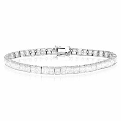 14K White Gold Over Silver CZ Princess-Cut Tennis Bracelet 7.5"